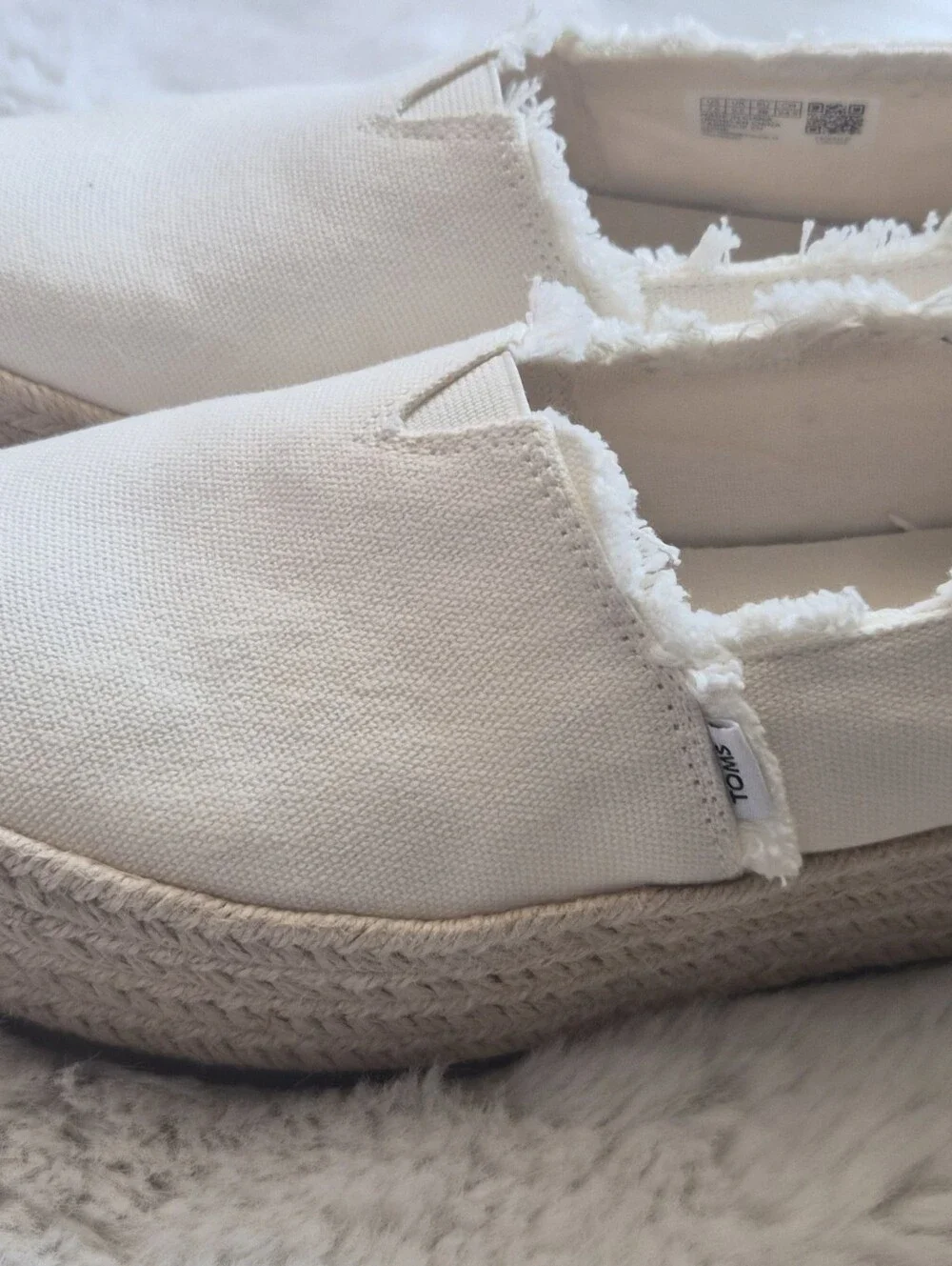 TOMS Valencia White Canvas Platform Espadrilles Slip On Shoes 7.5